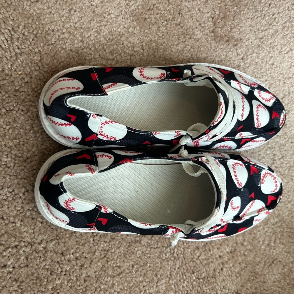 Women’s Baseball Print Shoes - Black and Red - Picture 2 of 4